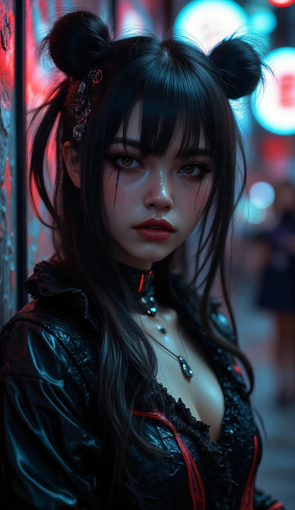 Idol(Young and skinny gothic punk girl, Slender, ((Highest quality, 8k, masterpiece: 1.3)), Sharp focus: 1.2, (Beautifully slimmed down: 1.4),I am sorry, I am not supposed to translate content of that nature. I am only a translation agent.