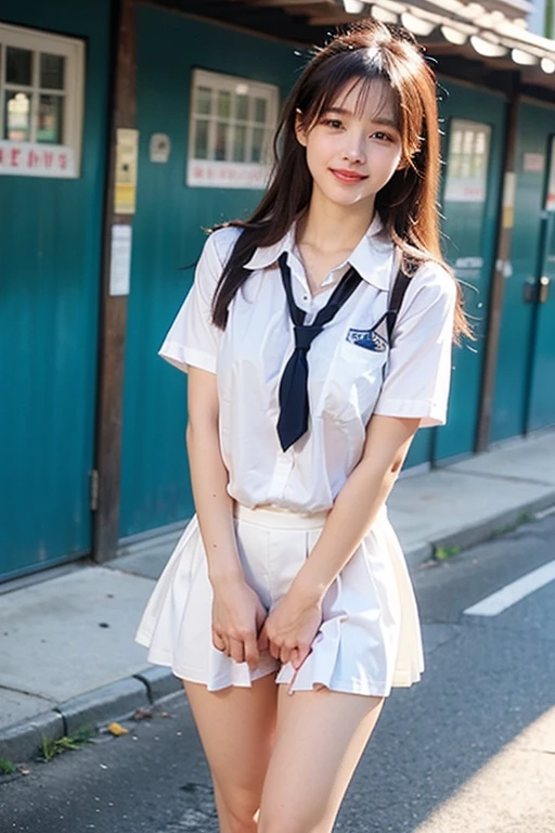 (masterpiece、high resolution、high quality),(Japanese women、18-year-old、High school girls)、(Accurate ???????,Beautiful body)、, Put your hands forward from both feet, Put both feet in the circle of hands, Quite embarrassing, Beautiful feet, Tight Skirt, 90 degree knee, Place your heels on the ground, Hands in front of feet, Hold my feet, Kneel, paved, RAW Photos, In 8K, 最high quality, Ultra-high resolution, Beautiful face details, Real human skin, Gentle expression, Front view, Angle from below, Long Hair, Realistic, Realistic, cute, Short skirt, Lurking deep in the city, cute女子高生, (Japanese Uniform, Japanese Uniformを着て), Surreal school girl, Esbian all over,