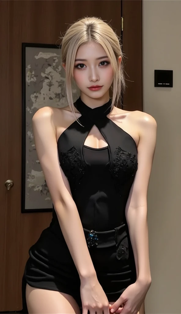 1womanl, 21years old, 8 head body, (cute  face), (Ideal ratio body proportions), Modern old cityscape, Panties with leopard print, Clothes are sheer,Smiling smile, de pele branca, A slender, pale hair, Middle hair, beauty legs, Small buttocks, Skinny Legs, surrealism, Cinematic lighting, depth of fields, One-person viewpoint, F/1.8, 135 mm, nffsw, masutepiece, ccurate, Anatomically correct, Textured skin, Super Detail, high details, High quality, awardwinning, Best Quality, hight resolution, 8K