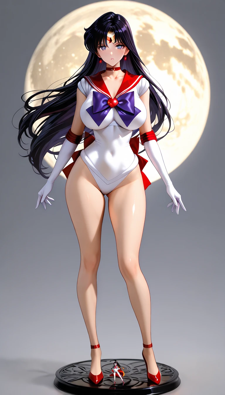 summer bb, fgo, (tanlines, dark-skinned female, gyaru:1.1), solo, angry, smile, red eyes, long hair, purple hair, red hair bow, neck ribbon, white highleg leotard, black coat, white gloves, open coat, huge breasts, star (sky), palm tree, starry sky, night, beach, squatting, arms raised, armpits