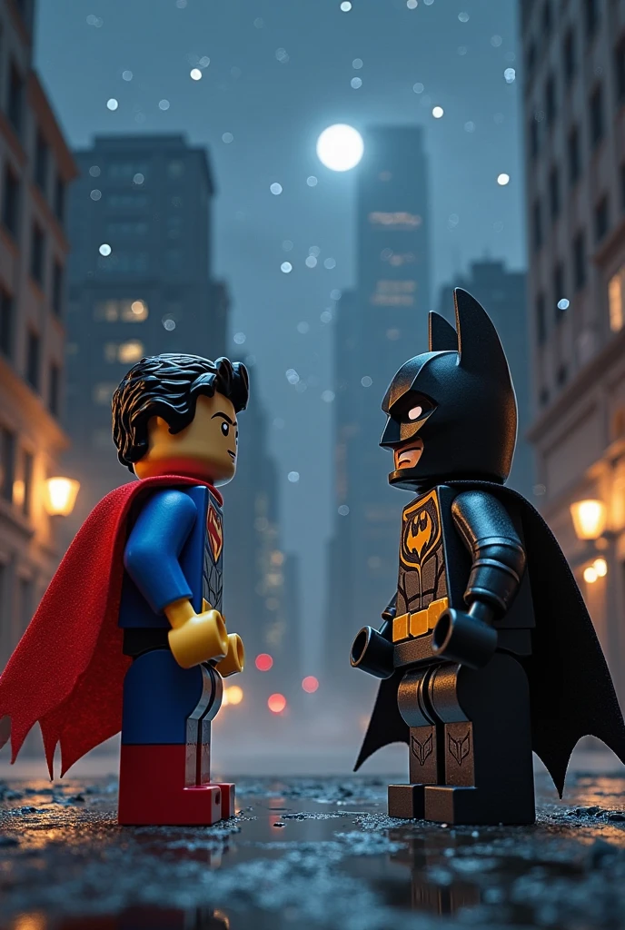 LEGO art version of Superman and Batman，Night scene