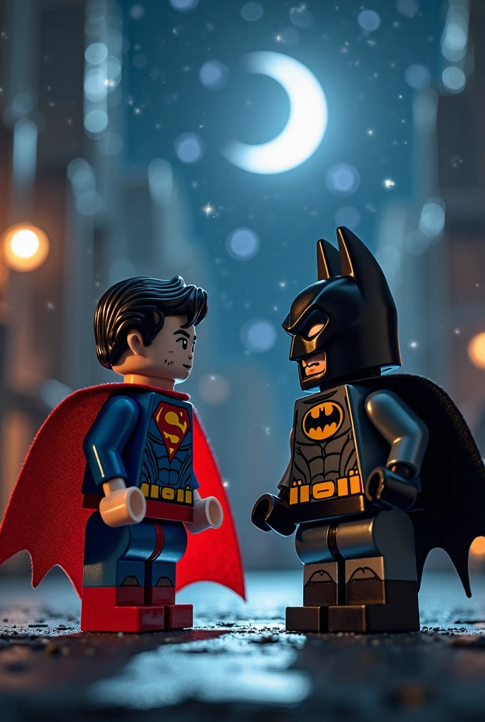 LEGO art version of Superman and Batman,Night scene