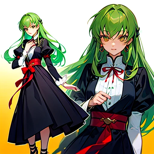 <lora:TsumasakyCCCodeGeass_v1:1.0>,<lora:t2ArtWorksTonyTaka_1:1.0>, <lora:urushi_satoV7:1.1>, a young beautiful woman, best quality, ultra high res,tokyo fashion,green hair,very_long_hair,black dress,ribbon