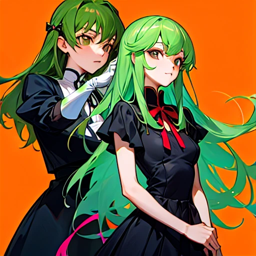 <lora:TsumasakyCCCodeGeass_v1:1.0>,<lora:t2ArtWorksTonyTaka_1:1.0>, <lora:urushi_satoV7:1.1>, a young beautiful woman, best quality, ultra high res,tokyo fashion,green hair,very_long_hair,black dress,ribbon