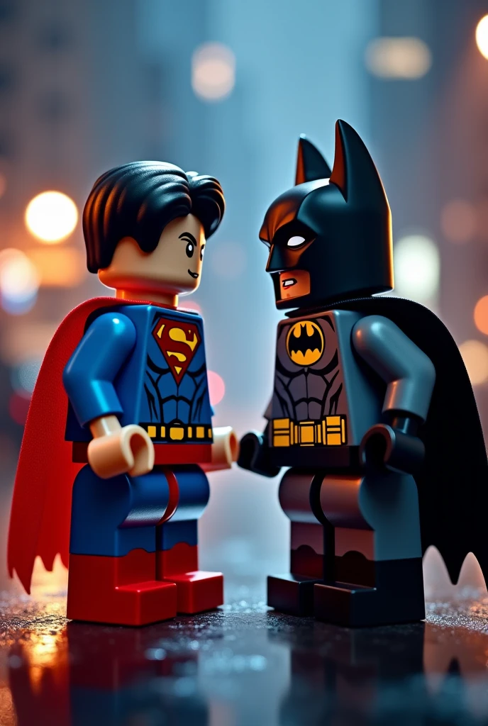 Superman and Batman in lego art, night