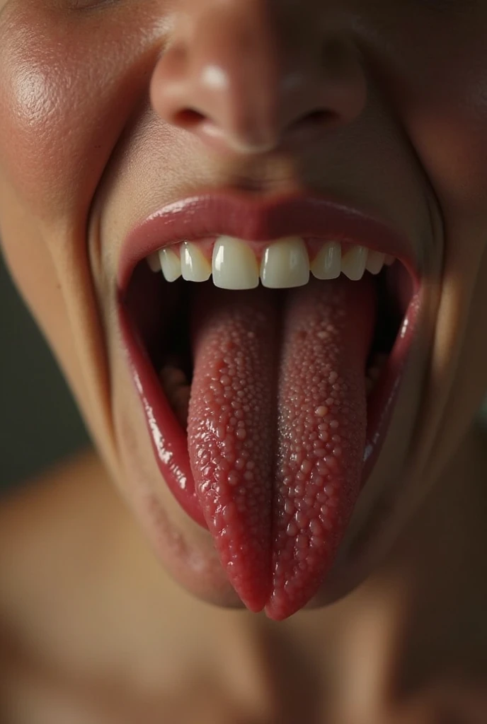 closeup of a female young adult face, mouth very wide open and smiling, eyes open, rolling eyes, long hair, mouth full of saliva, drooling, a lot of saliva, drooling dripping saliva, saliva running down on face , extreme skin detail, photorealistic, 8k, wallpaper, viewed from above