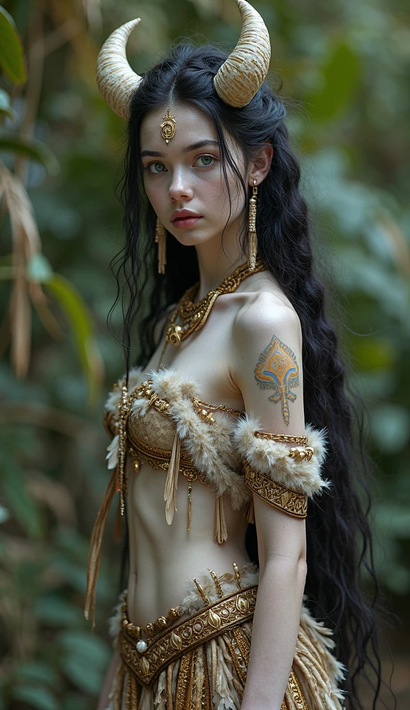 The dressed Arapi sits on a bed draped in fur, cinematic goddess close shot, she is dressed in shaman clothes, warrior princess, Goddess. Extremely high detail, barbarian warrior woman, gorgeous goddess of leo, ancient libu princess, very beautiful female barbarian, wearing intricate fur armor, a beautiful fantasy empress, warrioress, gothic maiden shaman, Super big eyes,roundly eyes