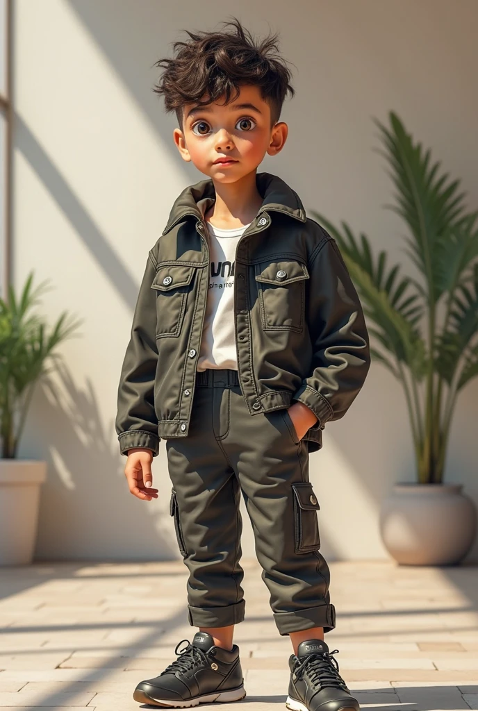 drawing of a child boy, child wearing hunter outfit, estilo desenho animado, desenho em alta qualidade