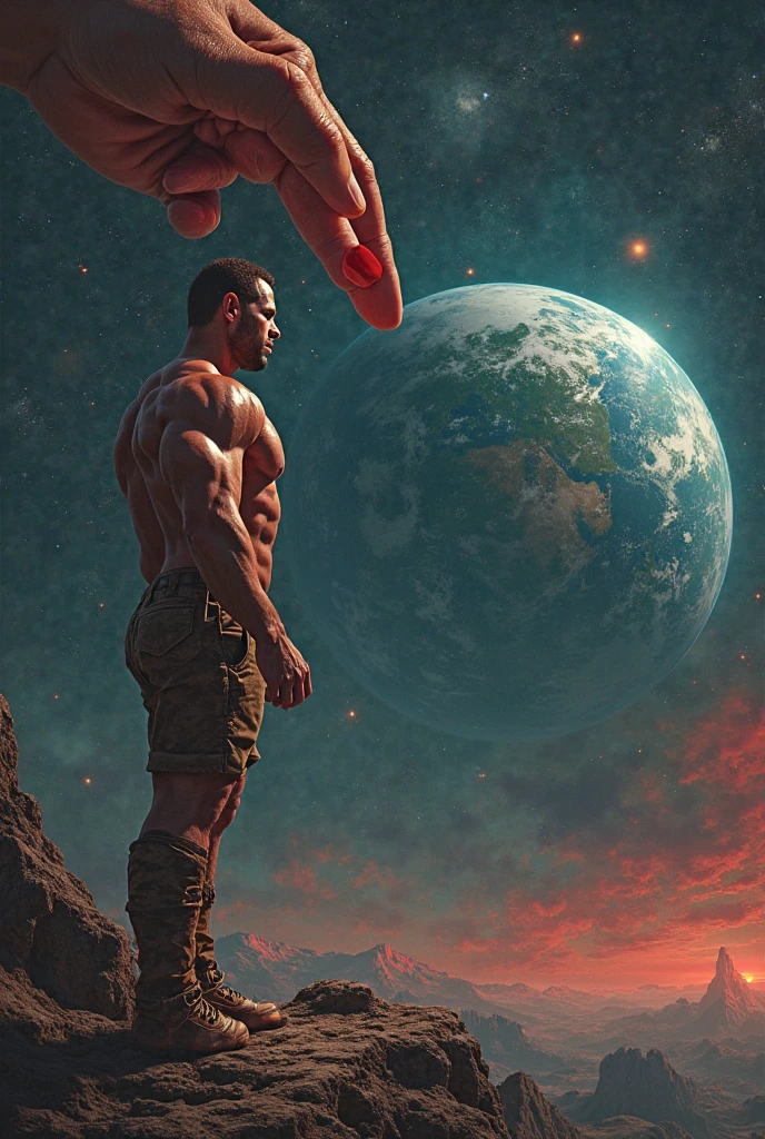 Photorealistic, ((best quality)), ((masterpiece)), (detailed),masculine portrait of Atlas, Atlas, carrying the planet Earth, fully naked, nude, side view, holding the planet Earth on his back, muscule, ripped, strong body, fit body, 1boy, outer space background, constellations, stars, galaxies, 8k, high detailed, ultra-detailed, Stylish Pose, real skin texture, dark cinematic lighting, 18-year-old male model, handsome, tall, cute looking, evil look, dark look, powerful, a young male handsome model, super strong, muscular, fit, massive muscles, six pack, clean shave, blue eyes. short messy brown hair, messy hair, ancient linen Greek small skirt, linen antique draped cloth skirt, ancient outerspace, constellation, galaxies, stars in the background
