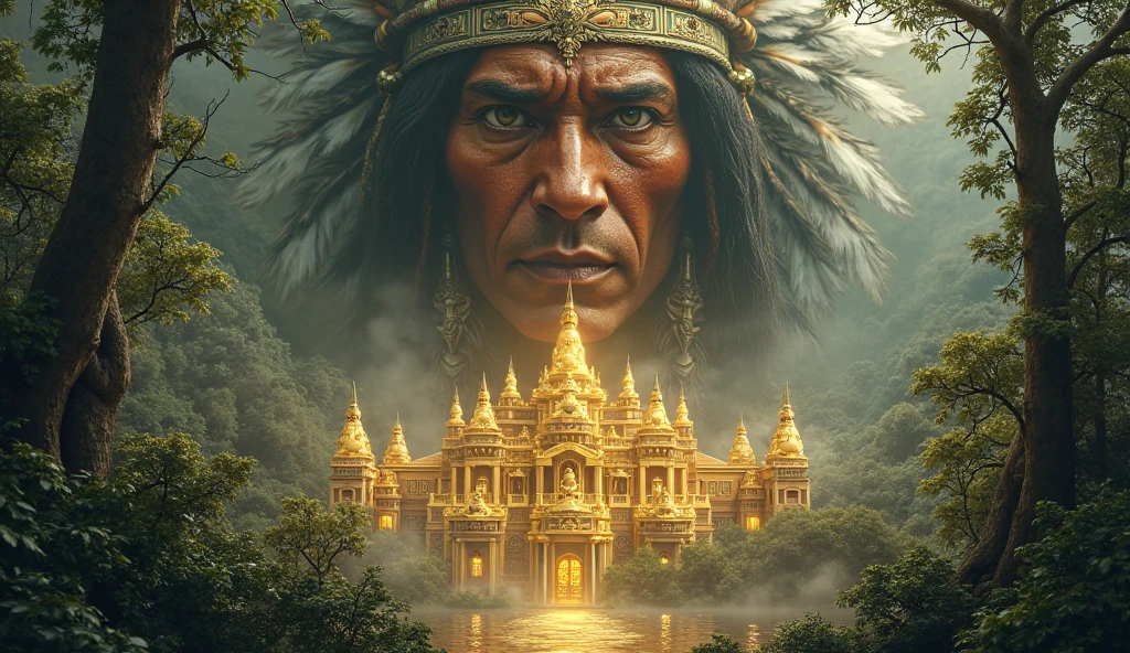 Painting of A strong and masculine young naughty man ((naughty man)), ((the most beautiful native man in the world)), 18 years old, Indigenous, ((whole body)), ((strong bodie, muscular legs)), ((headdress Indigenous naughty man with white feathers on his head)), long black hair, Braided over the shoulders, ((green panther eyes, magnetic)), ((square face and sunken chin)), ((strong warrior expression)), (( hypnotic beauty)), sexy and hot, Indigenous body paintings, body and beauty of a God, Seminu ((wearing wild animal skin)), ((in the background a sacred temple in the middle of a forest on a full moon night )), ((baroque painting style)), ((with panthers and jaguars))