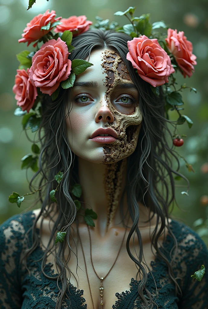 a close up of a person with a creepy face and a flower, macabre art, horror fantasy art, stefan gesell, fantasy horror art, detailed 4k horror artwork, dark fantasy horror art, horrific digital art, scary detailed art in color, horror macabre face, horror!! highly detailed, horror surreal art, hyper realism scary, elegant horror artwork