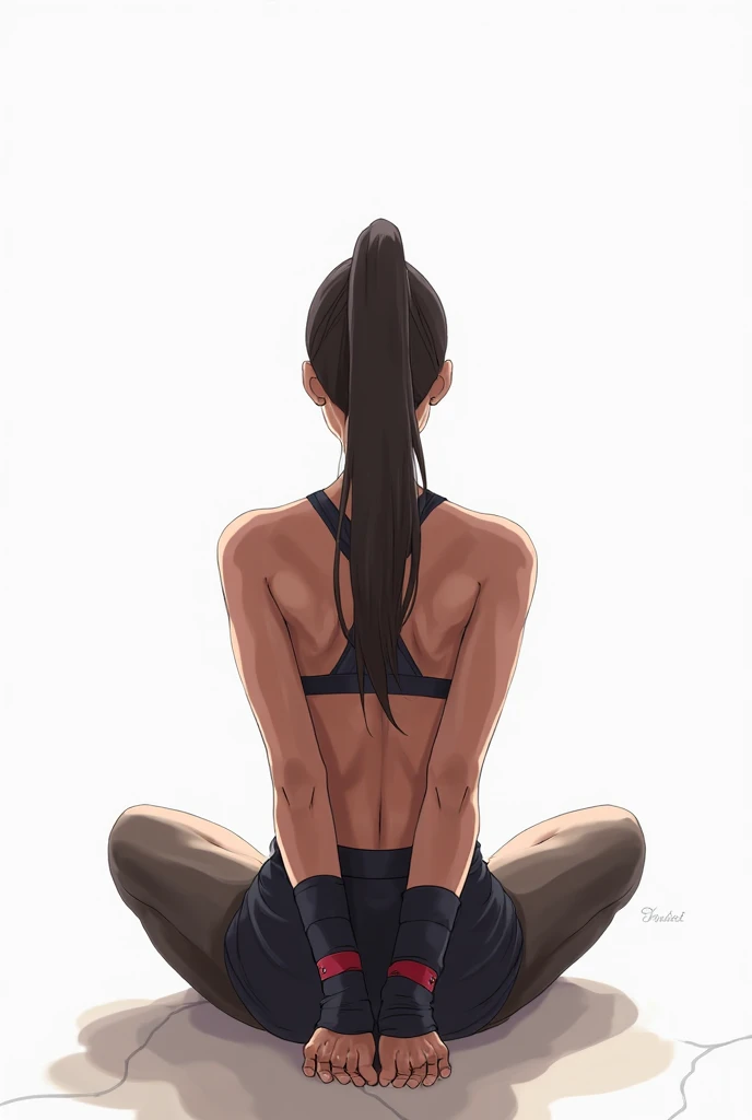 Create an image of a very attractive and sexy woman seen from the back, practicing yoga with her friends. The scene should be set in a peaceful, outdoor environment such as a lush park or a beach at sunrise. The woman should be in a yoga pose, highlighting her form and the elegance of the pose. Her friends, also in yoga poses, should be nearby, creating a serene and harmonious atmosphere. The overall image should exude a sense of calm, beauty, and camaraderie    Escenario: Un parque verde, una playa al amanecer, o un entorno natural similar.
Ropa: Atuendos de yoga ajustados y elegantes en colores suaves y armoniosos.
Poses: La mujer principal en una pose de yoga que destaque su figura, like warrior pose or triangle pose.
Ambiente: Luz suave y natural, con un fondo que complemente la serenidad del momento.
Amigas: En poses de yoga complementarias, showing diversity and cohesion in the group.