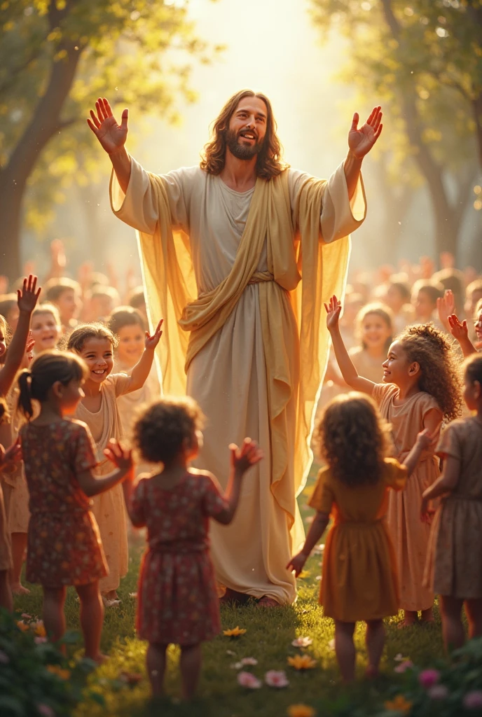 God lifts up children々The Holy Jesus Christ, Halo, whole body
