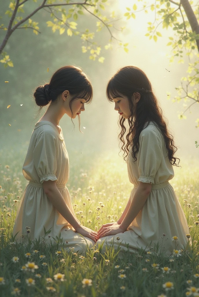 Brown Hair、With a girl、I read a book、 people、White Dress、Long eyelashes、silhouette、Full Body Lesbian、ponytail、mini skirt