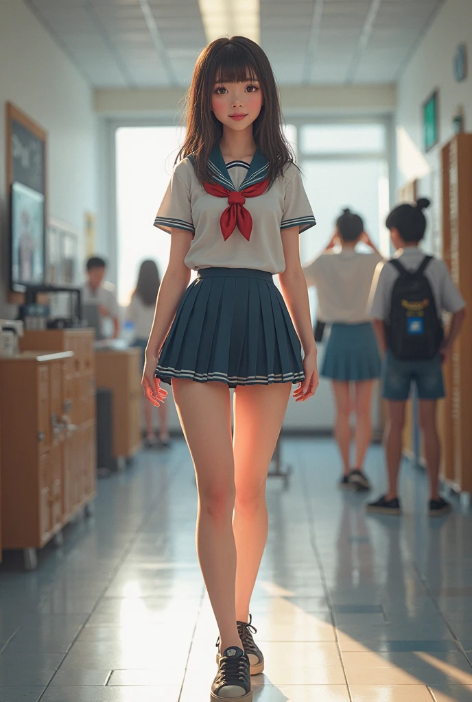9 foot tall giant girl with short and small classmates