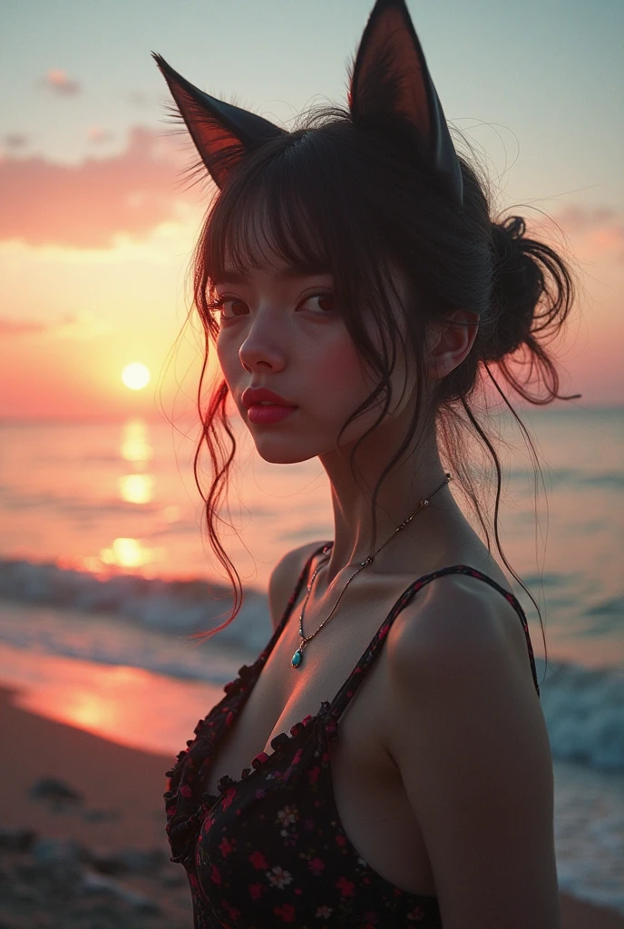 Brunette Girl , 20 years , sunset , beach