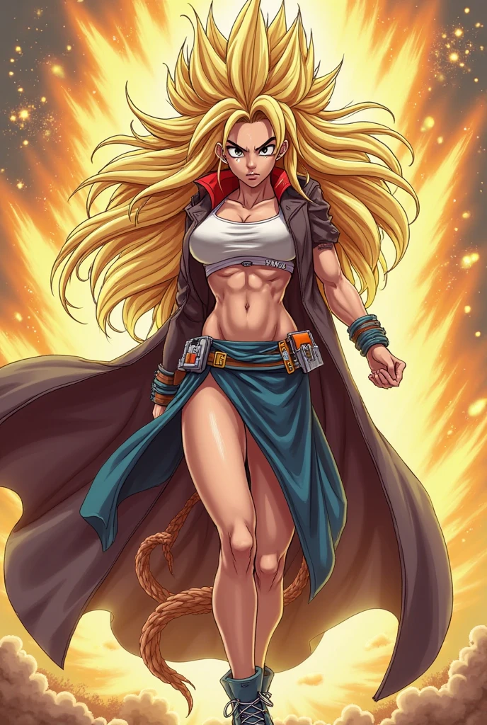 masterpiece, best quality, female goku, femalesuper Saiyan, yellow hair