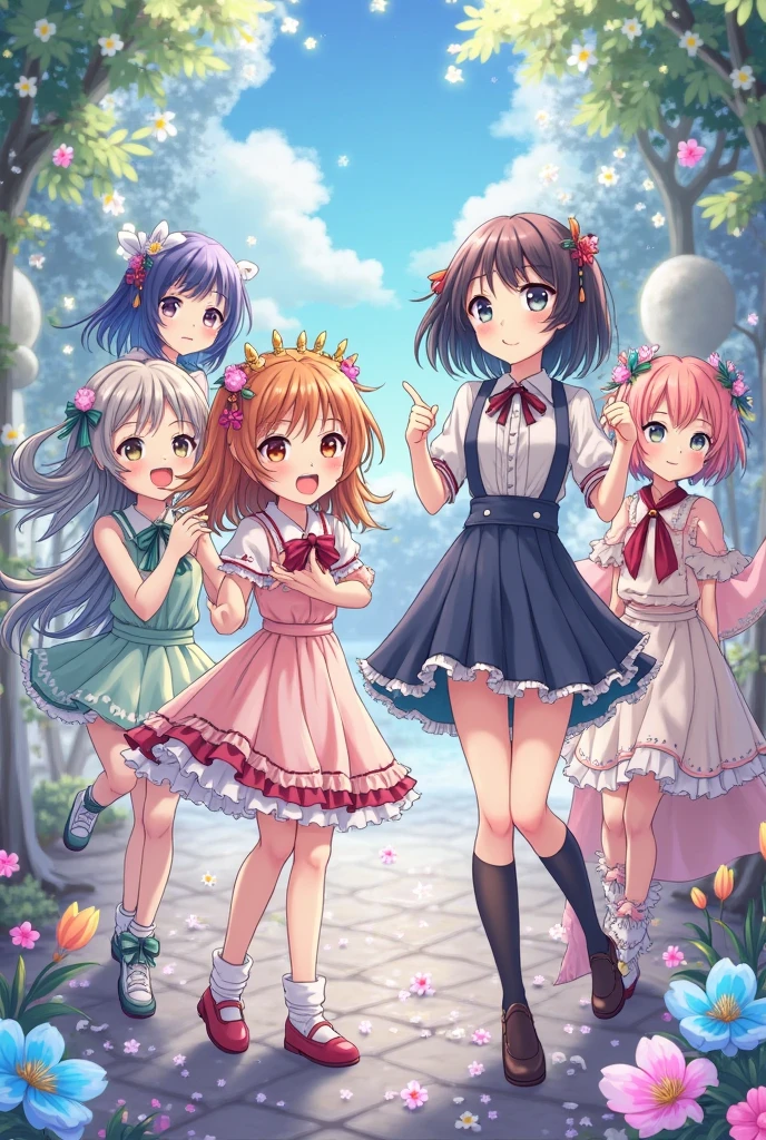 Girls united by a purple ribbon forming a chain