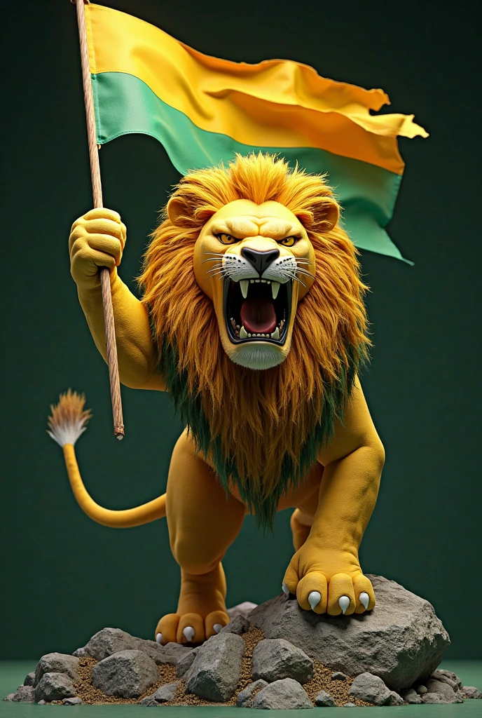 3D lion drawing holding a white and green soccer flag