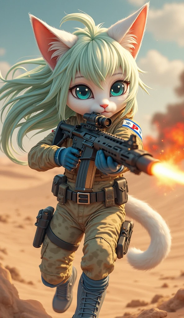 Solo, score_9,score_8_up,score_7_up, source_furry, kat, Anthro furry feline, blonde hair, (ponytail hair):1.3, pink nose, :3, smile, white whiskers, silver fur, grey stripes, furry body, wearing blue bikini, aviator sunglasses, laughing maniacally, holding a shotgun with both hands, shooting a shotgun, on a Mountain top, fireworks in the background 