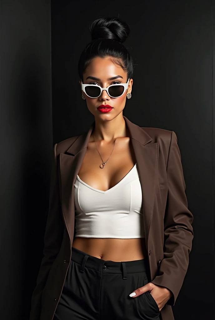“Create an image of a glamorous model exuding confidence and sophistication. She should be wearing a pair of elegant, high-fashion glasses from MR.SIGHTS. The model should have a stylish and alluring presence, with a confident pose and a modern, chic outfit. The background should be minimalistic and refined, highlighting the glasses as the focal point. The overall look should convey luxury and timeless style.”

