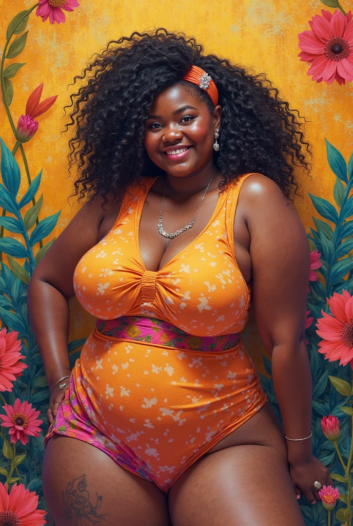 Obese young woman with a big belly huge breast