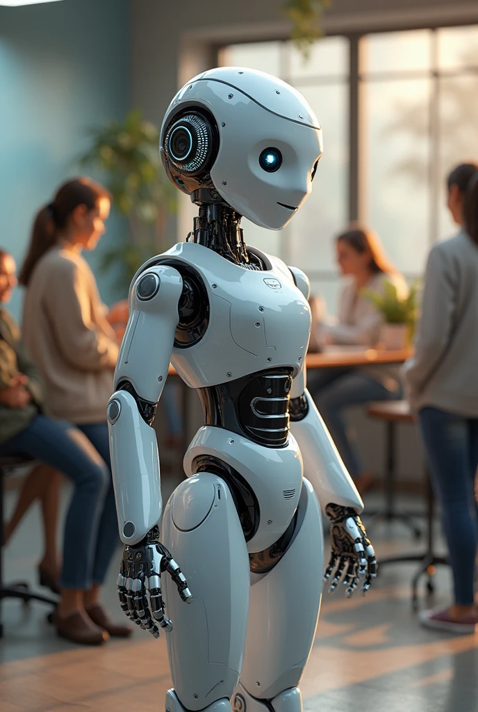 Woman-robot sitting at a table in a sidewalk cafe, best quality, high quality, absurdres, masterpiece, beautiful, intricate details, 1/2 body crop, slim body, beautiful figure, magnificent anatomy, (intricate details:1.12), HDR, (intricate details, hyper-detailing:1.15), (natural skin textures, hyper realisitc, soft light, Sharp:1.2)