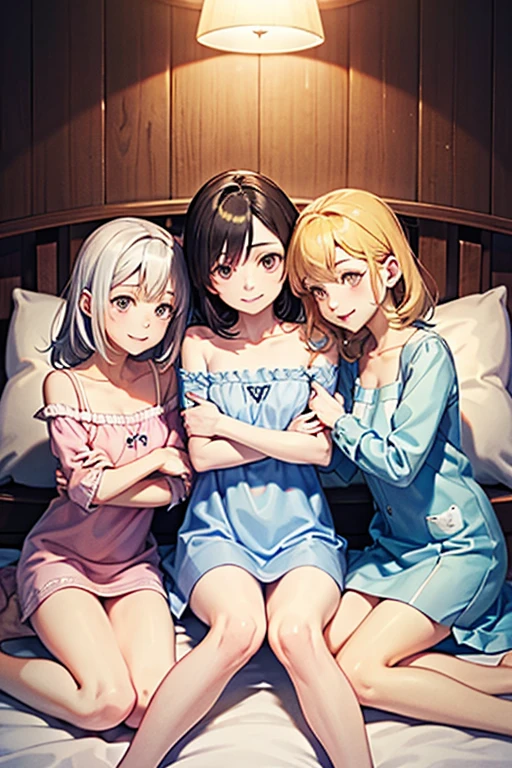 A glittering love hotel,On a decorated bed,Japanese woman holding herself down in white underwear, Lying Japanese woman with bob cut, Two Japanese women in their 20s hugging each other, wicked smile, Japanese woman looking away, random pose,Japanese women 2 people,Real young gravure idol,  Young and beautiful gravure idol,  Chiho, 8K)), 若いsensualグラビアアイドル, Wet, shiny skin!!, shiny silver, Mole under the left eye,Cute freckles on the cheeks,((beautiful skin)),((skin texture)),((Real Touch)), healthy,ruddy skin, beautiful clavicle, Tie your hair with a rubber band,ponytail,  ((Embellished Detail Bra,sensual)),