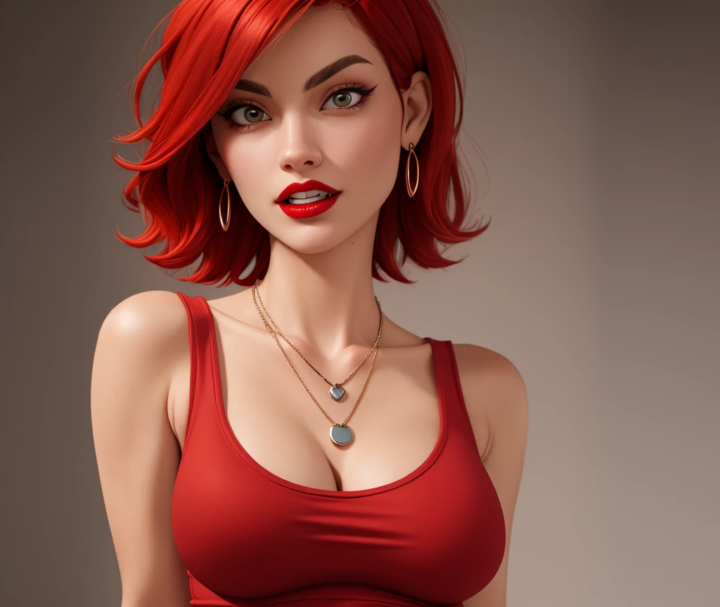 1woman, short red hair , eyes , sly face , pretentious smile , No sprain ,Tight breasts l'one against one'lain , ventre, breasts small, elongated legs , squat..., delicate and sexy (clavicle:1.3),natta, humida (sweaty, soggy), on top of the bed, No sprain, Unclothed, position on all fours, point of view