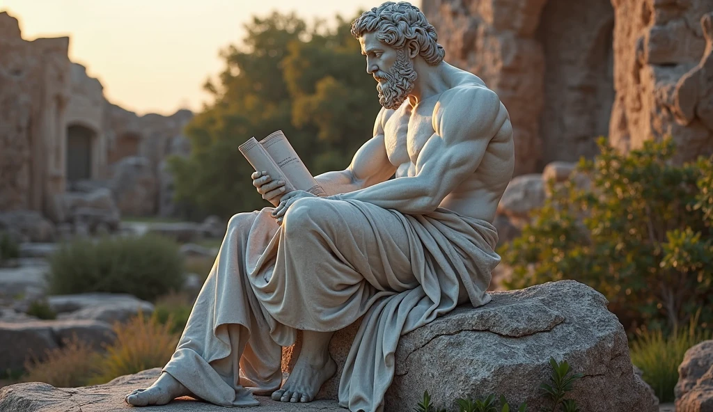 Ancient Greek statue with angry expression, Outside, com rosto extremamente detalhado full body view, Colors with low saturation with dark tone, Filmado em Sony A7S III com Sony FE 35mm f/1.8, 12.1 MP, --AR 3:2 --estilo cru