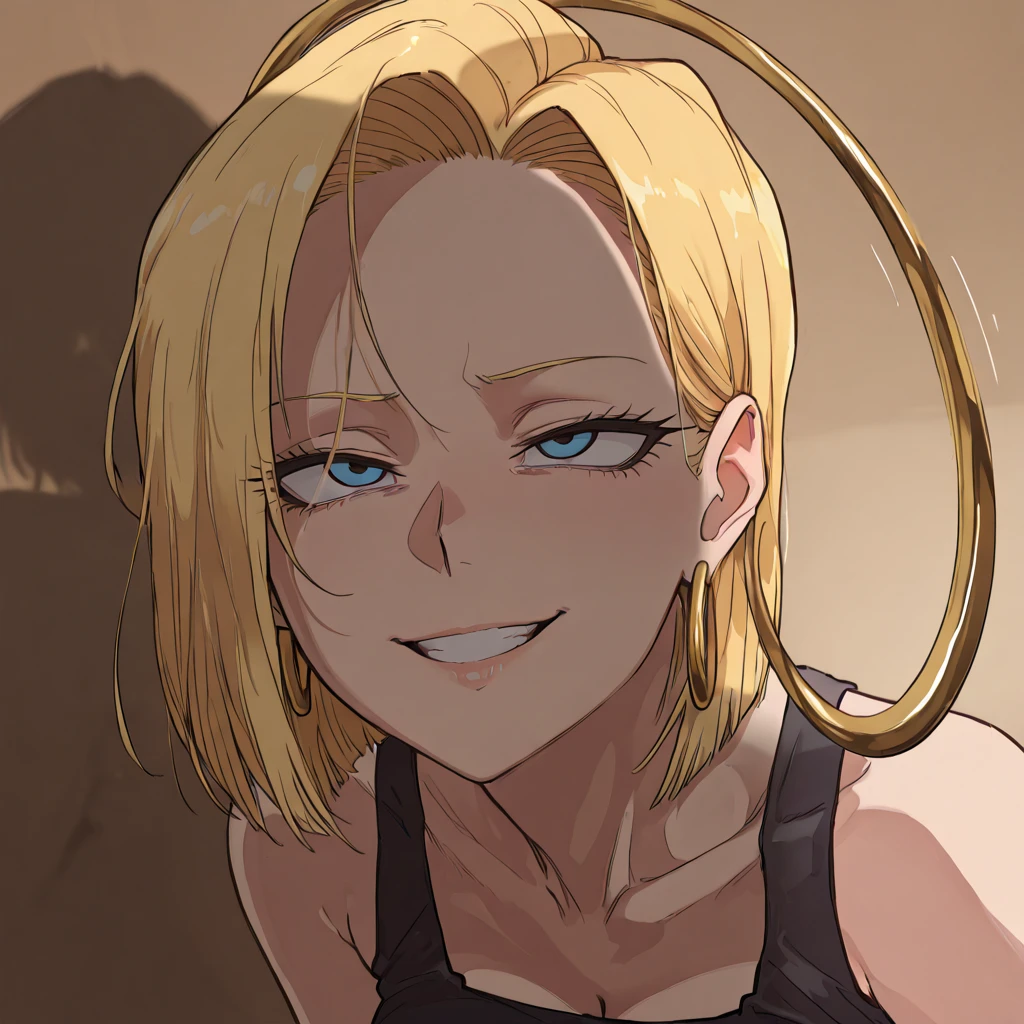 score_9,score_8_up,core_7_up, source_anime, 1girl, alternate costume, blonde hair, blue eyes, blush, bob cut, breasts, cleavage, closed mouth, collarbone, hair ornament, midriff, muscular, muscular female, simple background, sweat, tank top, virtual youtuber, white background