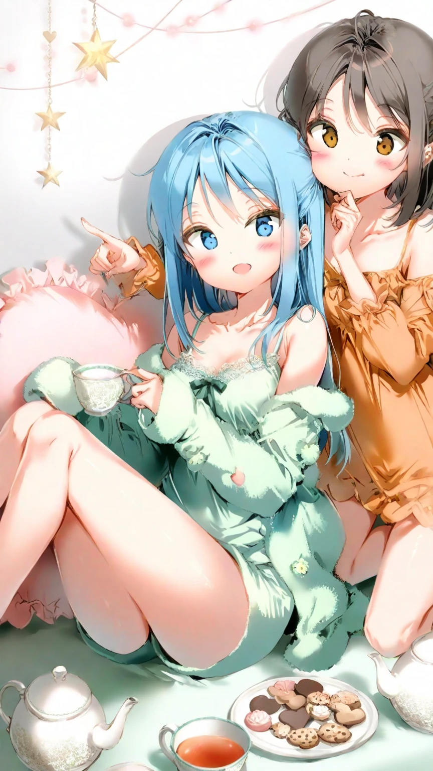 nsfw,((One Man and Two Women,Having sex)),lying down,Lift both legs,Sex,Light blue hair,Light pink hairstyles,Cat ear,Pink Eyes,light blue lolita,White socks,,Pink ribbon,Open Mouth Smile,Best image quality,Highest quality