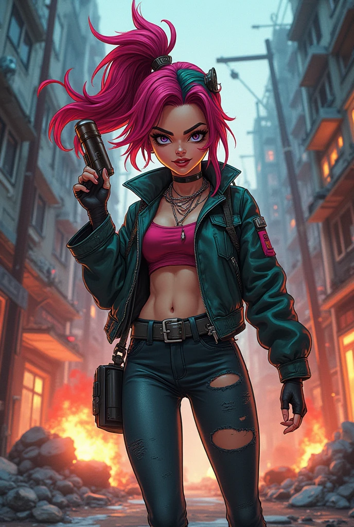 (work of art, best qualityer:1.2), 1 girl ,intrincately detailed, "Punk Girl", in dynamic pose, ((spike mohawk hair, Green punk hair, wearing a black jacket, Rocket style, tattooed , hot body, abs)) . Shallow depth of field, vignette, highy detailed, high budget, bokeh, cinemascope, temperamental, epic, marvelous, film grain, grainy. ((Abandoned grafitti wall background)).