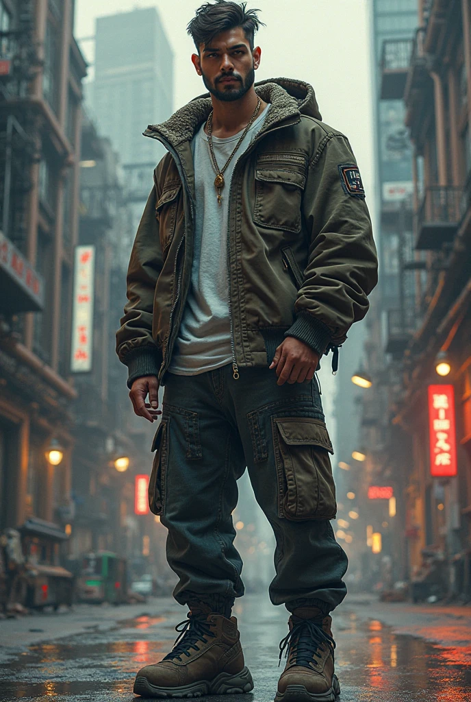 Homme, sans abris, addict a la drogue, futuriste