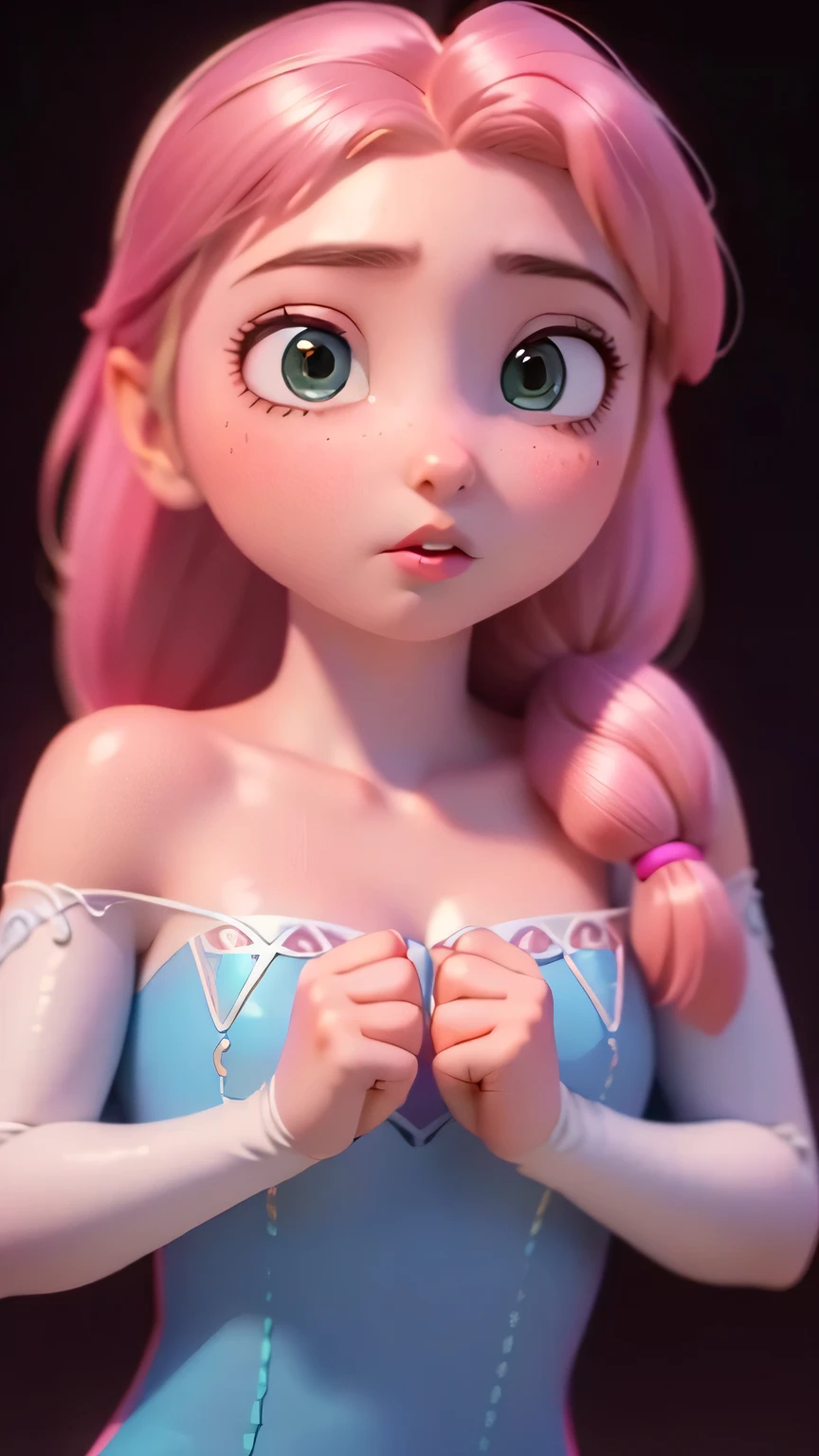  Elsa,chubby face,invent,face detail,blush,purple eye shadow, rose in hair,arise from,simple background, looking to the side,half shirt, White dress, No blouse, without bra, visible chest peak, (big tits) (big breasted) (fully exposed chest) ( naked and visible nipple) (big tits) (big breasted) (fully exposed chest) ( naked and visible nipple) big tits) (big breasted) (fully exposed chest) ( naked and visible nipple