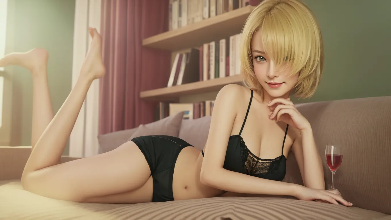 tan Caucasian woman, surrealism, 40 years old, goth girl, lingerie, sexy pose, location floor to ceiling window inside sky scraper, night scene, night scape, background aesthetically reflective, city lights, mini skirt, black sexy bra, black fishnet stockings attached to garter belt, harness, garter belt, confident pose, perfect large breast, thin waist, pose facing toward camera, face camera, back arched, pose showing breasts and stomach, bob haircut, bob cut with bangs, straight cut bangs, blonde, blonde hair color, multiple ear piercing, perfect body, surreal. Junji ito style. Full tattoo sleeves, tattoo on sternum, tattoo on stomach with year “1989”, snake tattoo around breasts, ripped abs, 6 pack abs, strong bodybuilder physique, large quadricep muscles, lighting from behind and above, stars in sky background, seductive