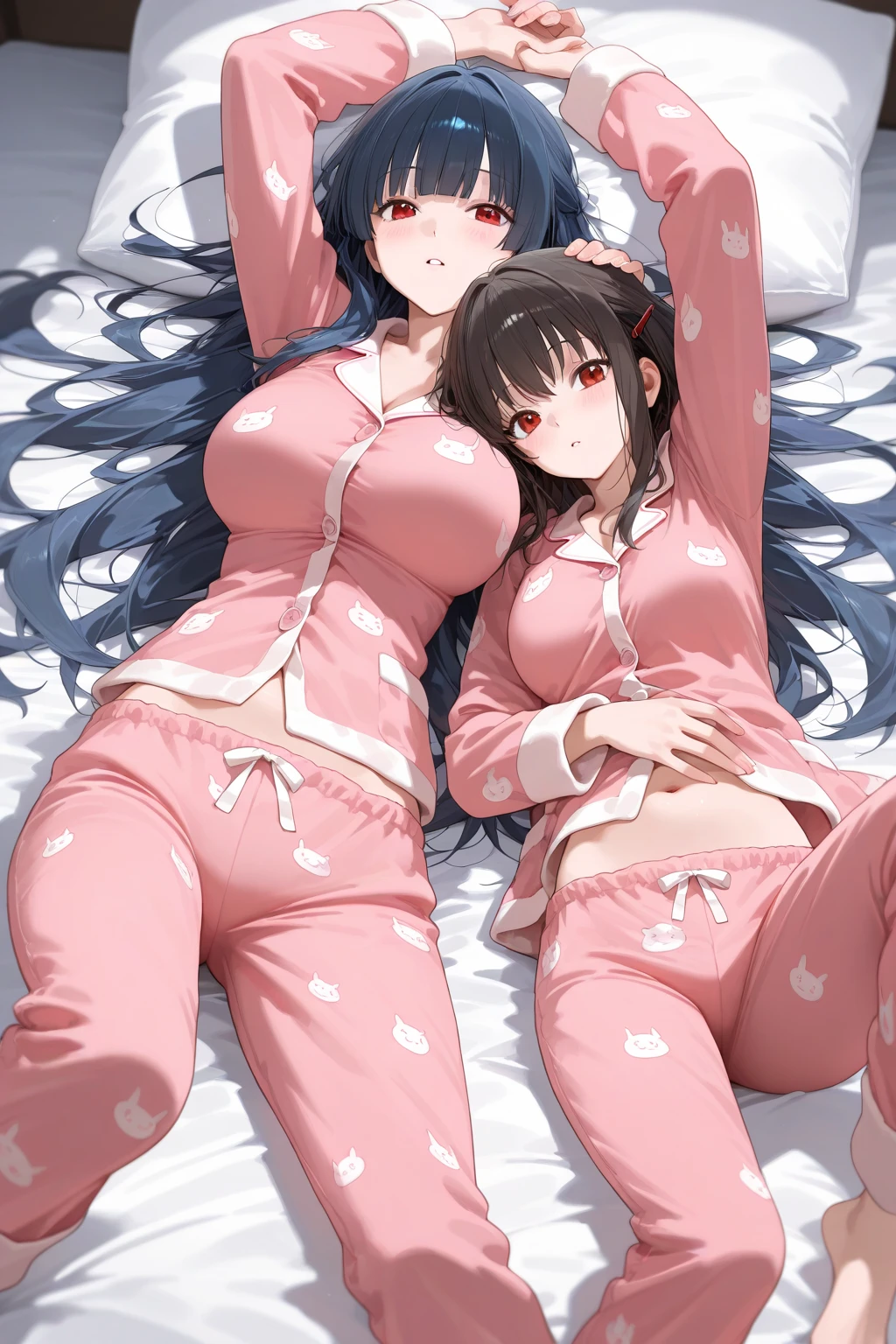 woman,big breasts,pajamas,bed,white