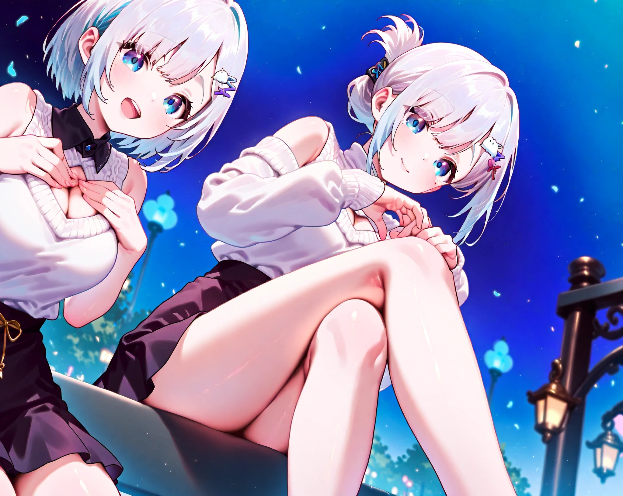 White Hair、Pink Eyes、Short Hair、laughing、Only one girl、alone、Cute、Face is close、Night、laughing、At the bed、Blushing、Erotic、Stick your tongue out、Only one person、Sweating