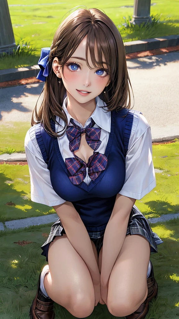 (masterpiece:1.2, top-quality), (realistic, photorealistic:1.4), beautiful illustration, (natural side lighting, movie lighting), nsfw,
looking at viewer, face focus, upper body, 1 girl, japanese, high school girl, perfect face, cute and symmetrical face, shiny skin,
(long hair:1.5, straight hair:1.4, dark purple hair), hair over one eye, dark purple, long eye lasher, (large breasts, seductive thighs, big ass), nipple hardening, slender,
beautiful hair, beautiful face, beautiful detailed eyes, beautiful clavicle, beautiful body, beautiful chest, beautiful thigh, beautiful legs, beautiful fingers,
((detailed cloth texture, short sleeves white collared shirts, navy pleated mini skirt), black tie),
(beautiful scenery), A girl is on all fours in a grassy field. She is carrying a large dog on her back and mating in the rear position.
Her face is bright red and flushed, with an embarrassed expression on her face.
She is wearing a very short skirt.