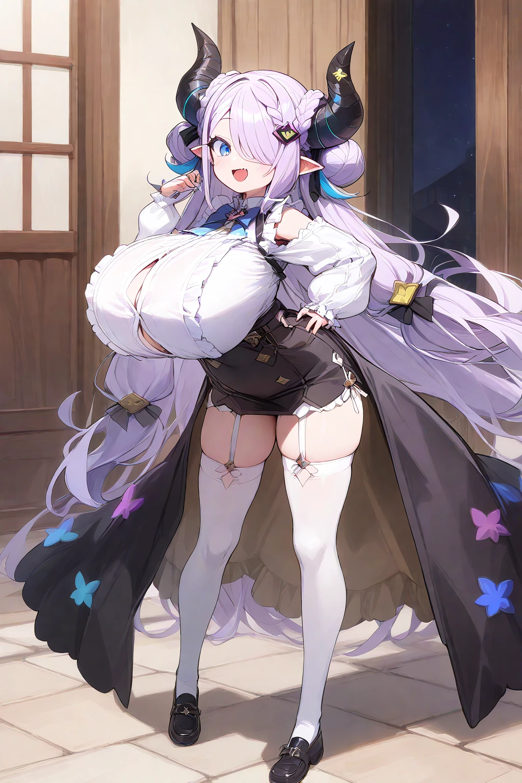 ((((1girl)))), sexy mature princess, gradient hair, heterochromatic eyes, embarrassed face, nose blush, blushing, bikini bodysuit, crown, (((full body shot))), opaque clothing, different colored eyes, pregnant, pigtails, (((mature)))