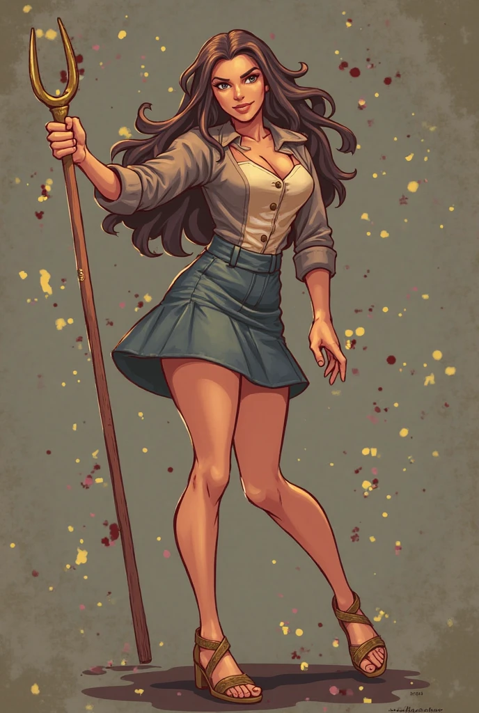 Lumberjack with ax in hand sesy woman portrait mode from the waist up short viking skirt showing legs hair with ???