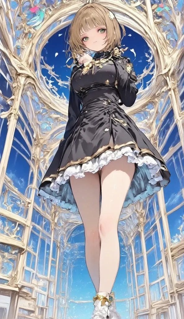 (Highly detailed CG Octane render 8k wallpaper), The most beautiful works of art in the world, Full body shot from below, Complex, High detail, 8Year old girl, Gold and silver embroidery, Grey Pearl Medieval Mini Dress(With panniers), Translucent fabric, Pull up your skirt, Strong winds, Translucent slip, Grey translucent tights, Peeking from below, Highest quality, Disorder of clothing, Lying down, underwear, Show off your thighs, night