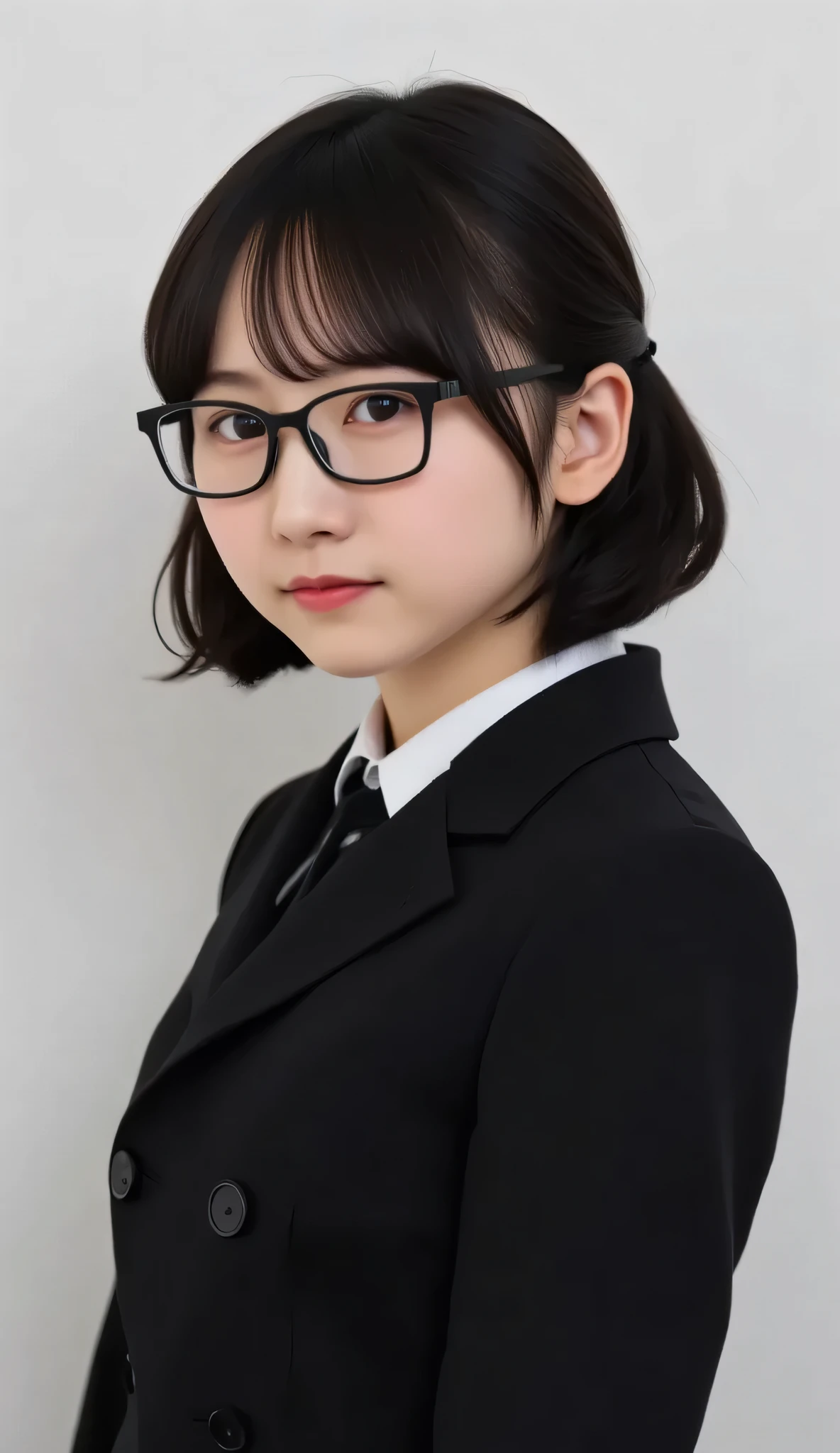 1girl, Solo, High Resolution, Masterpiece, Anatomically Correct, Accurate, real proportions, detailed skin, detailed face, Best Quality, real life style, black hair, bob hair, glasses, black clothing, portrait, tween