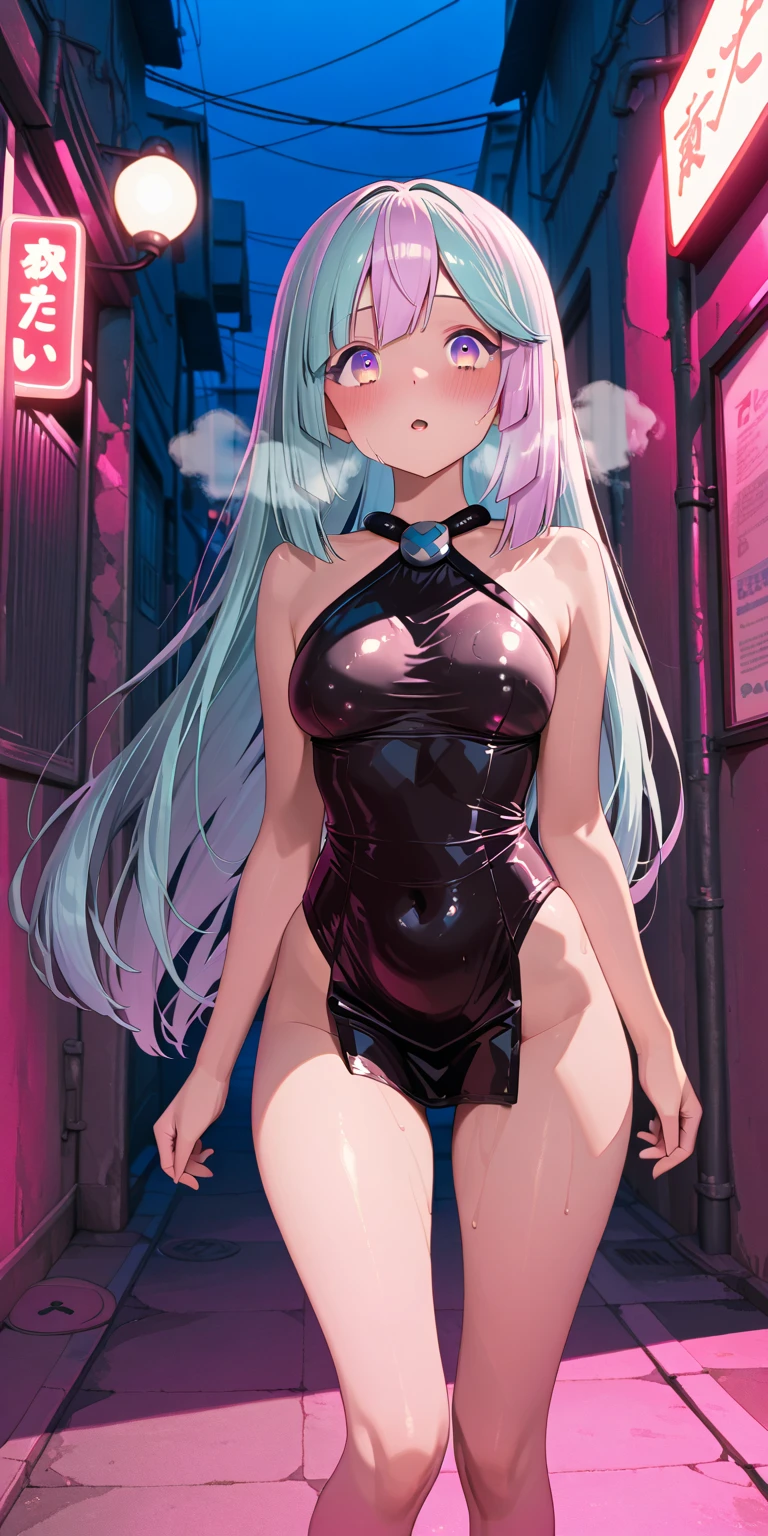cute little cartoon loli,(((little loli, small tiny body, petite))), (((6 years old))),((extremely cute and beautiful liquid paint hair haired anime girl walking down the street)),

(((flat chest))),saggy breasts,short hair,(((liquid paint hair:1.1))),(((neon purple hair|neon pink hair|neon blue hair|neon aqua hair|purple hair|fuchsia hair|fluorescent blue hair|amethyst hair|neon hair|bright pink hair :1.5,bright hair: 1.3))),((made of paint and defies gravity,thick flowing),(paint splatter:1.3,shiny hair: 1.3,vibrant colors),((heterochromia, eye1 purple, eye2 pink,upturned eyes:1.3,perfect eyes,beautiful detailed eyes, rainbow glows ultra-detailed deep pink purple eyes:1.1,gradient eyes:1, finely detailed beautiful eyes:1,symmetrical eyes:1,big highlight on eyes:1.2)),((fat)), (((lustrous skin:1.5, bright skin: 1.5,skin tanned,shiny skin,very shiny skin,shiny body,plastic glitter skin,exaggerated shiny skin))),(spider lower abdomen,narrow waist,wide hip,athletic body, inflated legs,delicate detailed fingers,detailed body,detailed arms, human hands,detailed hands,), 

cute, slutty, seductive, erotic, (((nsfw))), 

zettai ryouiki,revealing clothing,show skin,(wearing a Neon color theme clothing:1.3,Neon color theme one-piece swimsuit, bare legs),with micro clothes,almost totally naked,with little clothing,tiny thong,generous neckline,(detailed outfit, detailed clothes), 

(dynamic pose:1.0), solo focus, embarrassed, centered, scale to fit dimensions, Rule of thirds,

outdoors, ((night view)), (cyberpunk night street Background: 1.5,dark sky,alleyway,lonely alley,thick clouds, detailed background:1.25),

(best quality), (high resolution), (sharp focus), (ultra detailed), (extremely detailed), (extremely high quality artwork), 8k_wallpaper, (extremely detailed CG 8k),(very fine 8K CG), ((hyper super ultra detailed perfect piece)), flawless, (((masterpiece))), illustration, vibrant colors,  (intricate), High contrast, Selective lighting, Double exposure, HDR (High Dynam