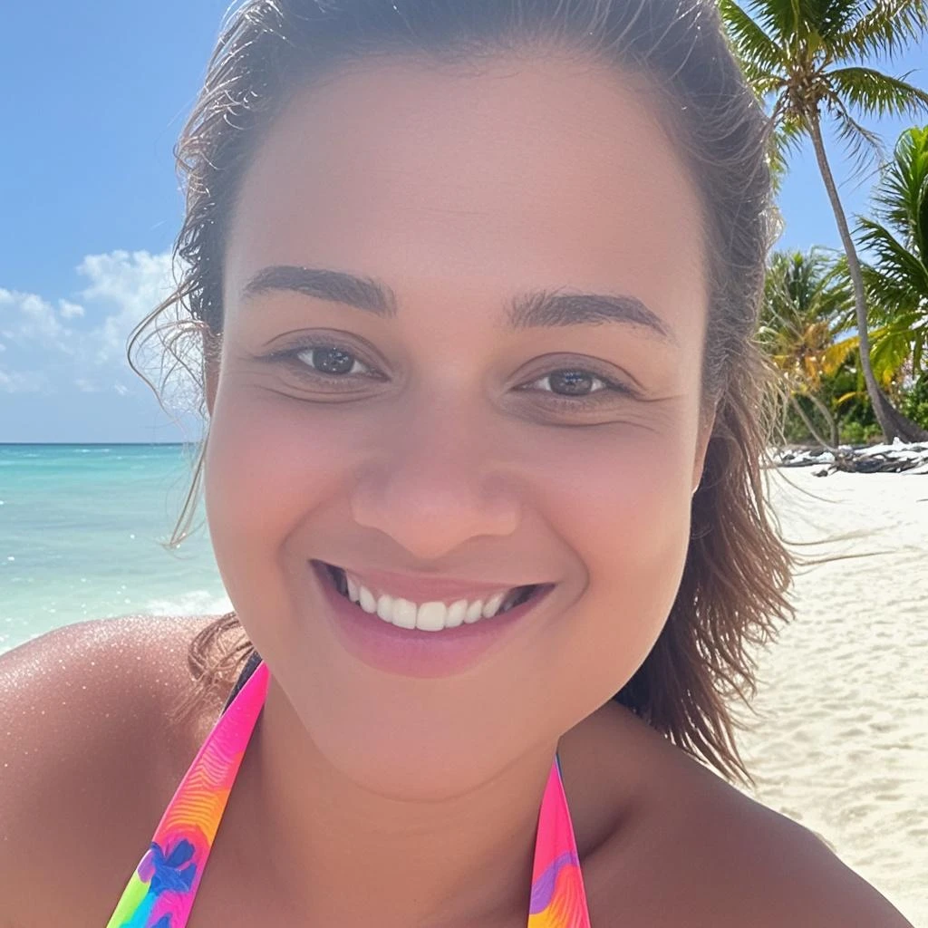 ((selfie)), white bikini, lying in the sand, blue towel, (lying down), body selfie