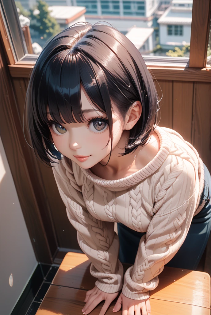 ベランダでBlowjobする若妻、Super detailed、Particles of light:0.5、Shiny and smooth skin texture、Put your hands on the railing、Beautiful Eyes、Blowjob、Open your mouth and stick out your tongue、Natural Texture、Short Hair、、Mature slender beauty、Small breasts、Dignified face、A thin cut-and-sew sweater and a white skirt、Breasts are visible when slouching、Licking the male genitalia with the tongue、hold the penis with one's hand、Small breasts、slight chest