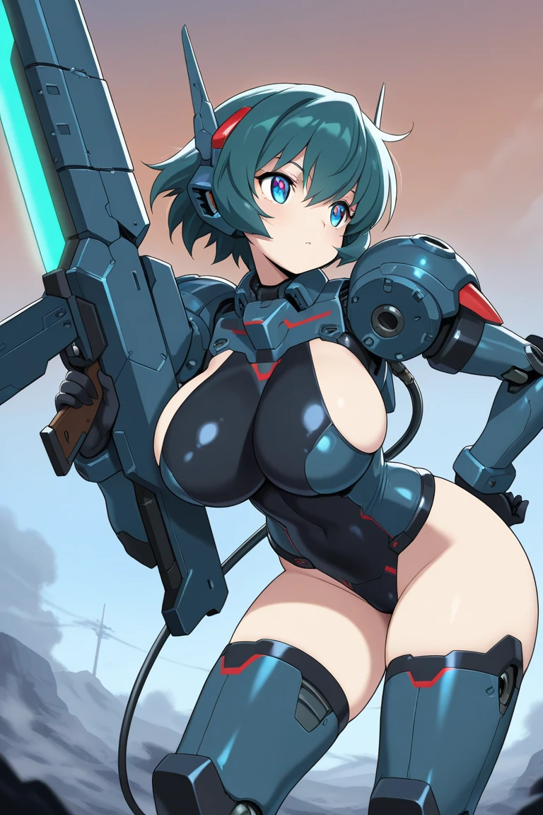 ((1 lady))、((Combative posing:1.5)), ((fighting stance))、ultra-detailliert, Top image quality, digitial illustration, Seductive Anime Girl, Glossy realistic skin texture、Meticulously drawn hair, Meticulously drawn eye, Sharp Focus, Precise human body structure、Smooth texture、((Holding a big Heavy artillery:1.4, armament:1.3))、((bazooka and gatling gun and rocket launcher))、((dynamism:1.3))、((dynamic angle:1.2))、((Hover effect:1.4)), ((Being in battle field:1.2))、seductive smile、((latex micro bikini:1.3 crop top:1.3))、((sleeveless))、((cleavage:1.3))、((crop top navel))、((highleg:1.3))、((huge breasts:1.4))、((huge hip:1.3))、((thick thighs))、curvy、((collarbone))、((cameltoe))