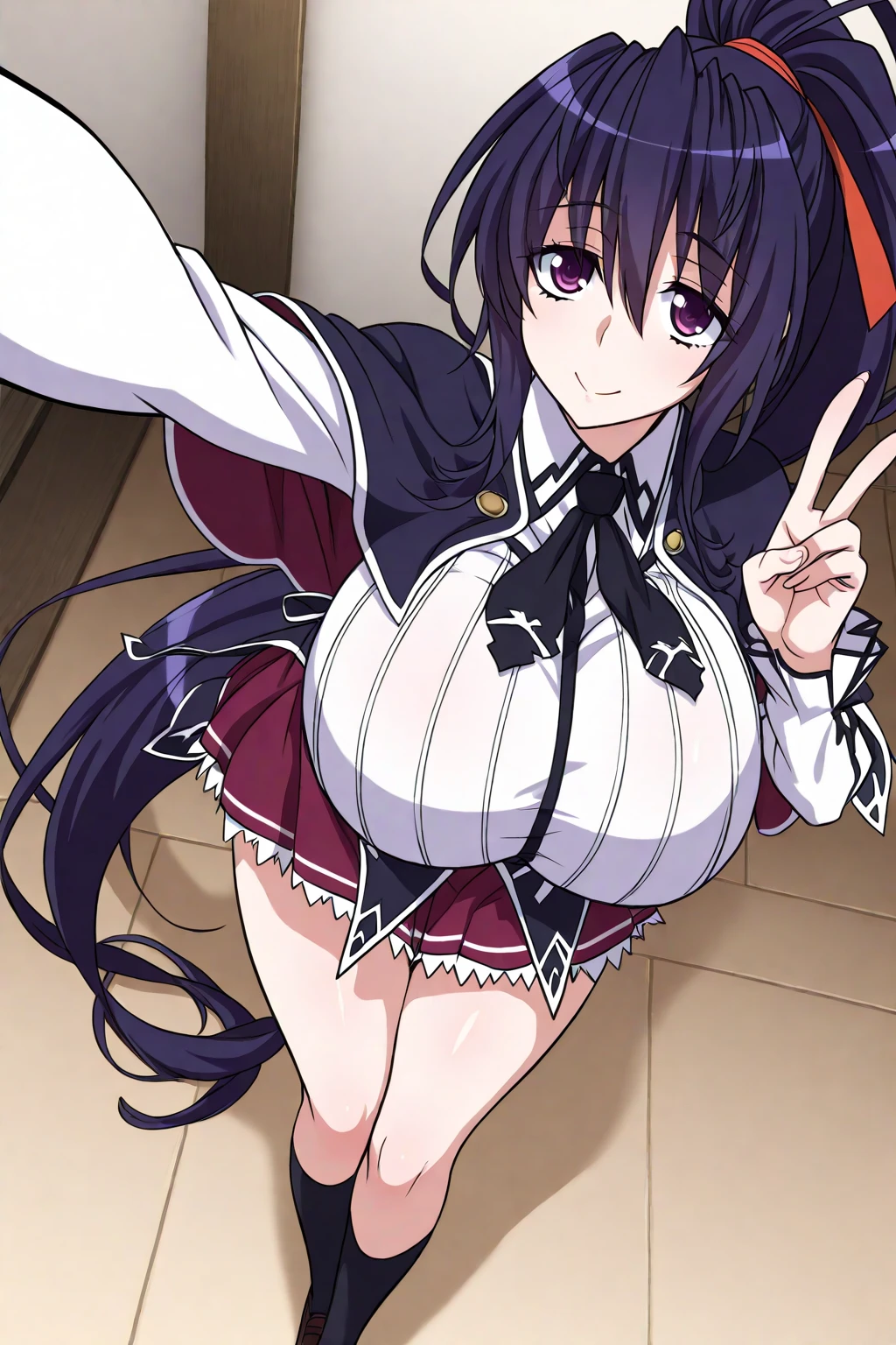 bp-homura, 1girl, long hair, solo, akemi homura, black hair, solo, huge breasts,  huge ass, huge thighs, narrow waist, wide hips, thick thighs, curvy, cleavage,  tight white t shirt, (underboob), red bloomers, blushing,sweating, (breathing hard), (panting), anime, smile, outdoors,, simple background, (best quality), ((masterpiece)), (highres), (highly ultra detailed face and hair and skin and eyes and finger and background and hair:1.2)