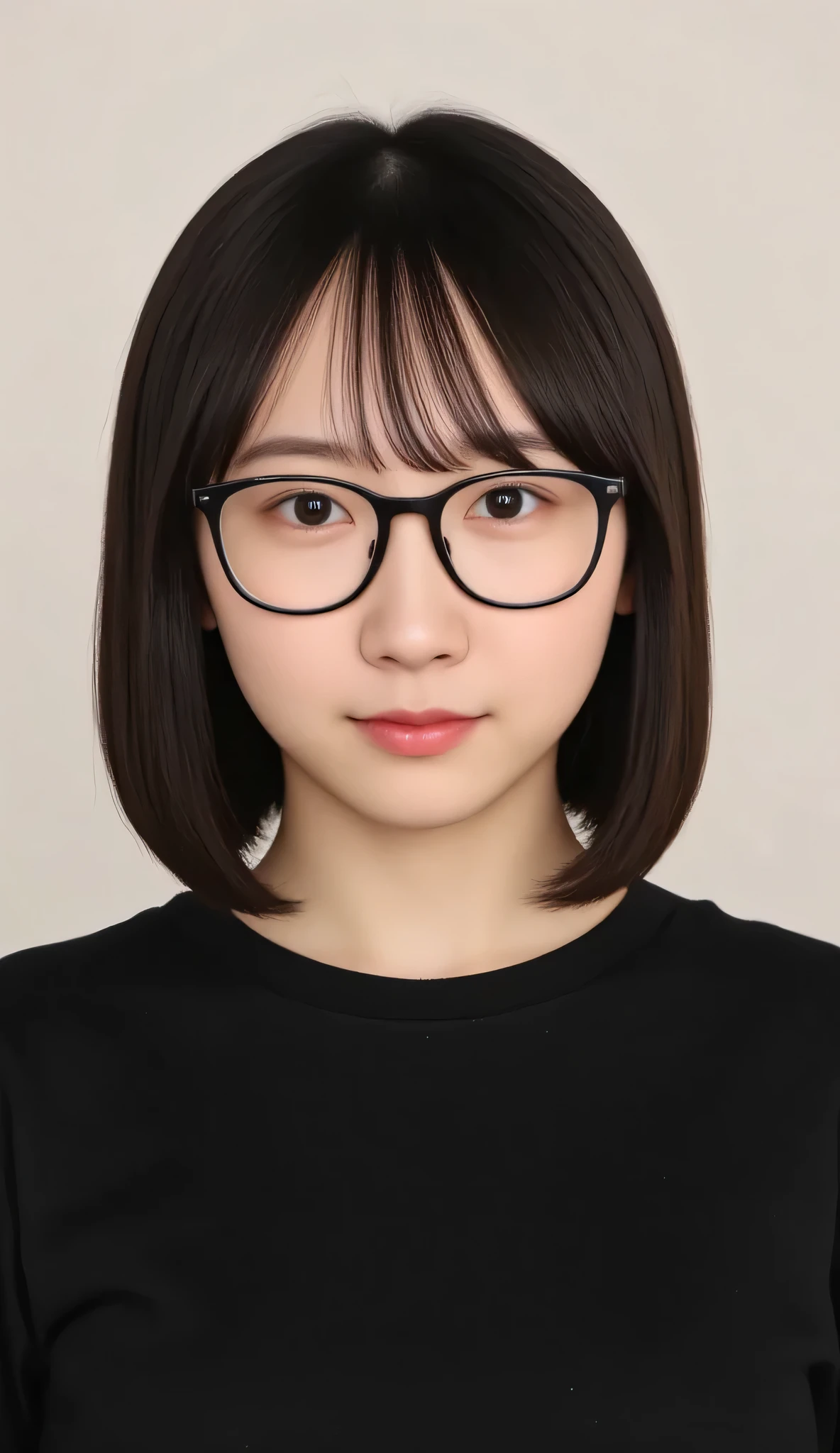 1girl, Solo, High Resolution, Masterpiece, Anatomically Correct, Accurate, real proportions, detailed skin, detailed face, Best Quality, real life style, black hair, bob hair, glasses, black clothing, portrait, tween