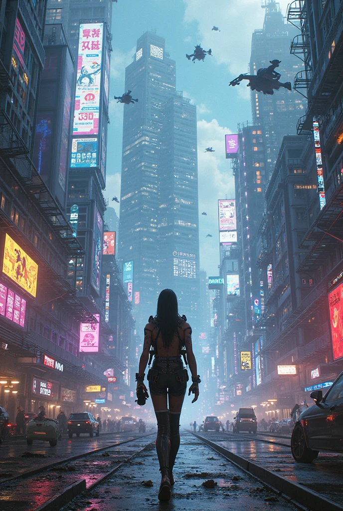 glamour shot from side of a girl sitting on ledge overlooking a grand neon lit cyberpunk city at a misty night, masterpiece, best quality, dslr, 8k, 4k, ultrarealistic, realistic, raytracing, subsurface scattering, (cyberpunk city), 1girl, sitting, edge of ledge, from behind, (close-up:1.3), night, misty, cloudy, paradise, utopia, skyscraper, citadel, sci-fi, future architecture, 21:9, dynamic, great perspective, film grain, motion blur, cinematic, masterpiece, high quality, highres, absurdres, dramatic, great composition, neon light, hyperreal, photoreal, realistic, raw photo, detailed, ultra-detailed, intricate, volumetric lighting, looking at viewer, face focus,